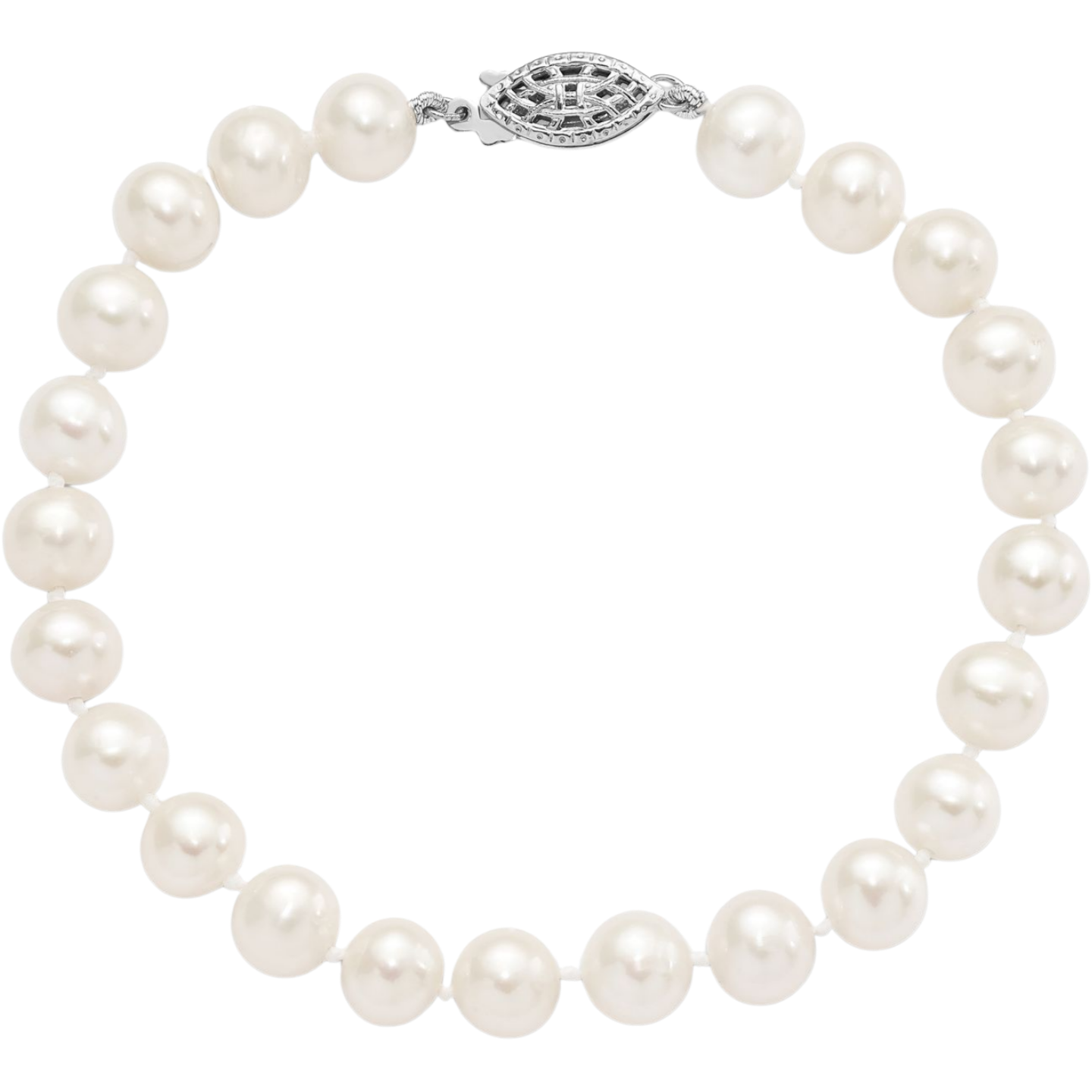 925 Sterling Silver 7mm White Round Freshwater Cultured Pearl Chain Bracelet - Picture 7 of 12