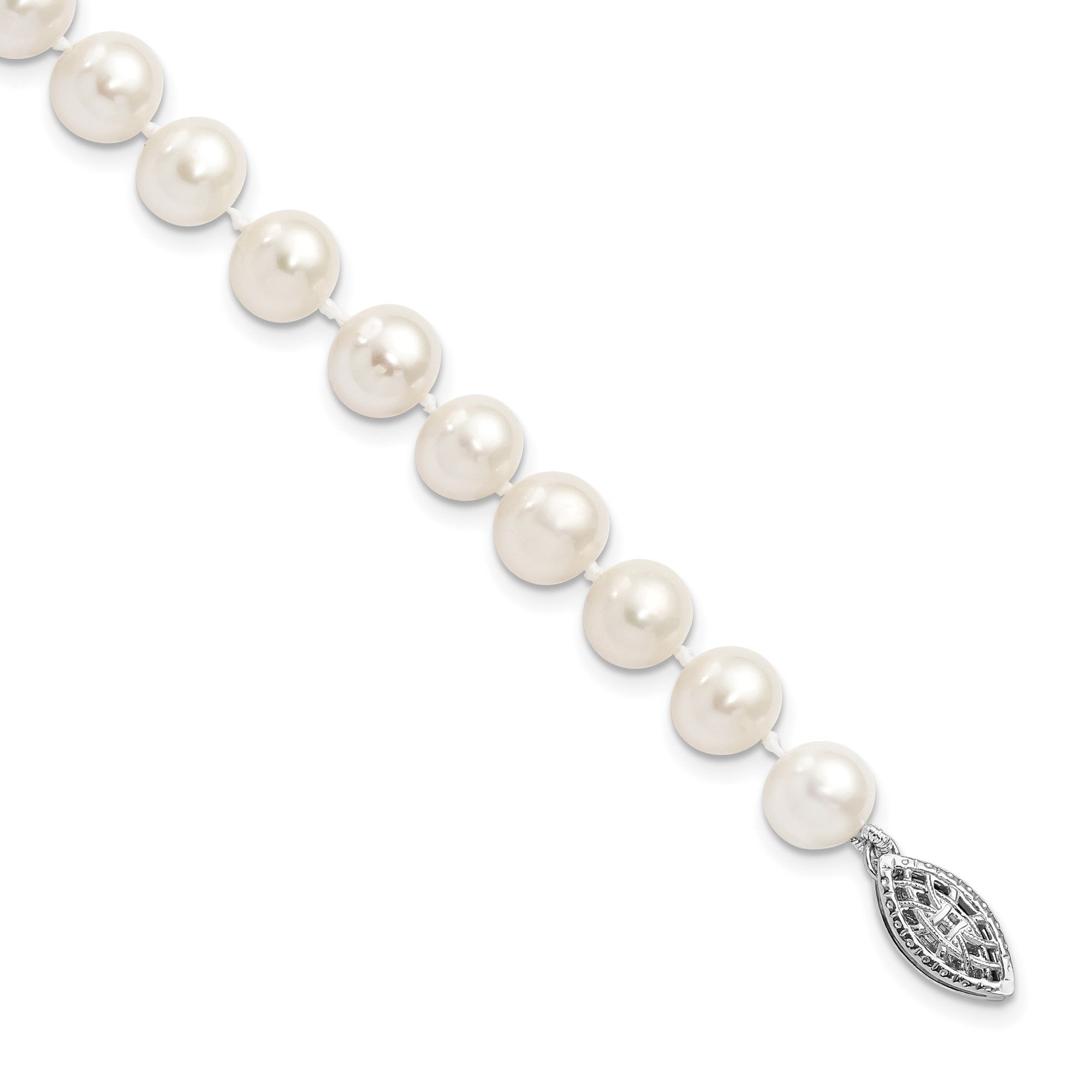 925 Sterling Silver 7mm White Round Freshwater Cultured Pearl Chain Bracelet - Picture 9 of 12