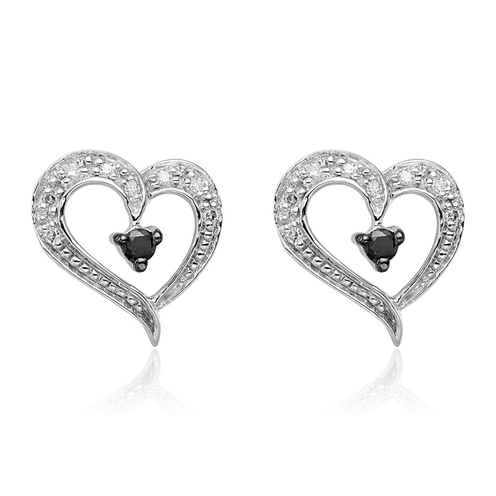 925 Sterling Silver Black White Diamond Heart Stud Earrings - Bild 2 von 11