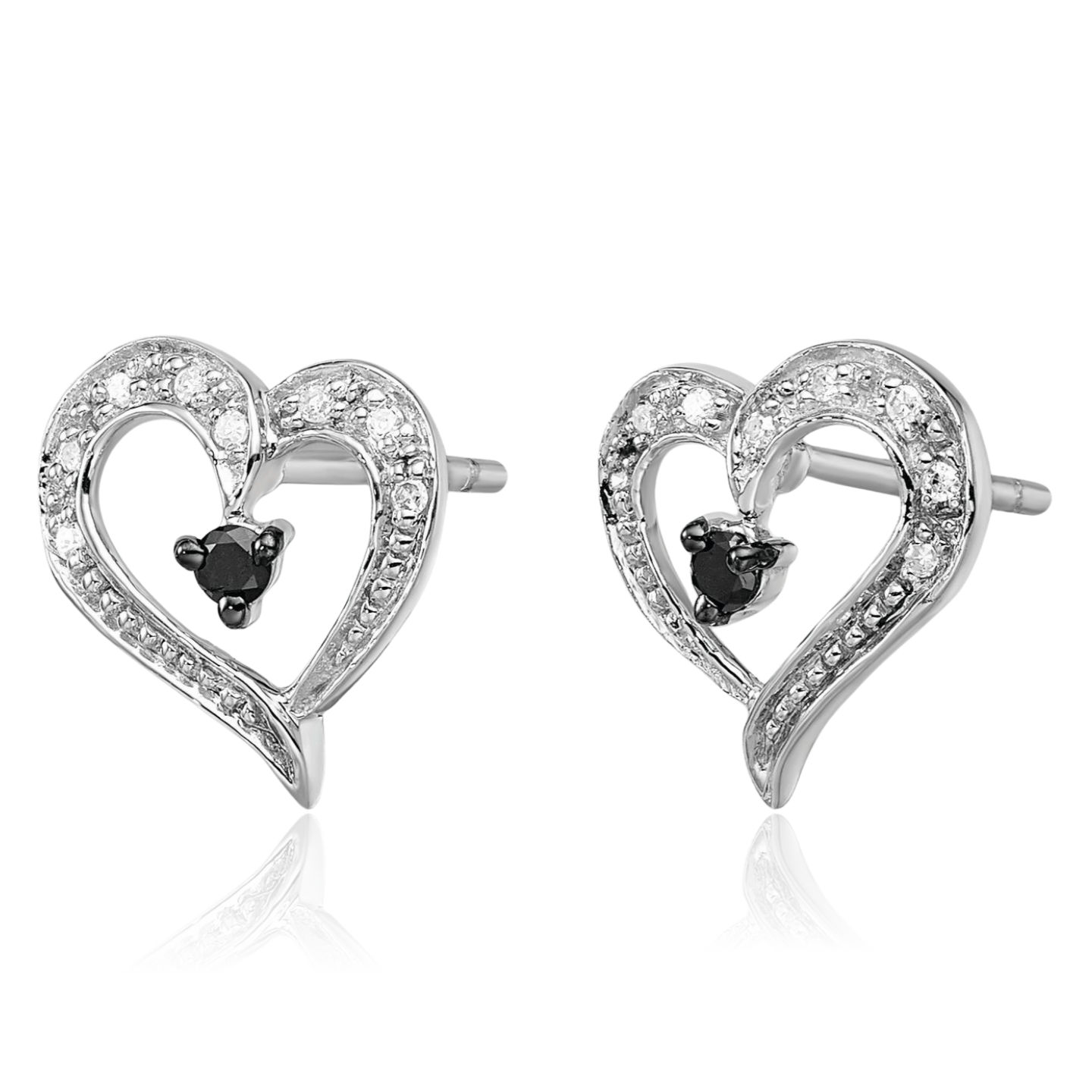 925 Sterling Silver Black White Diamond Heart Stud Earrings - Bild 9 von 11