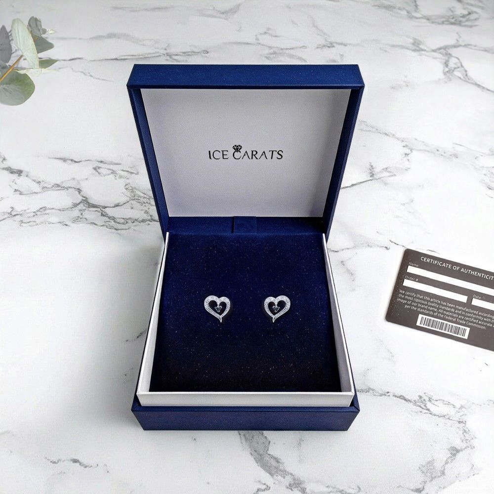 925 Sterling Silver Black White Diamond Heart Stud Earrings - Bild 8 von 11