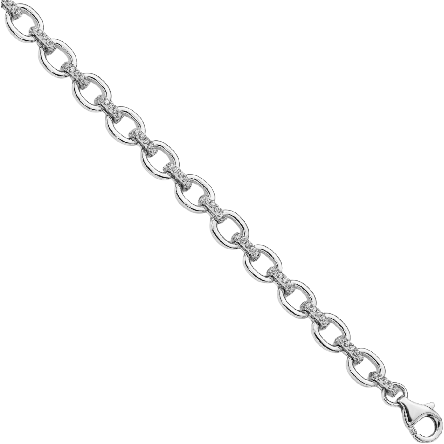 925 Sterling Silver CZ Cable Rolo Link Chain Bracelet