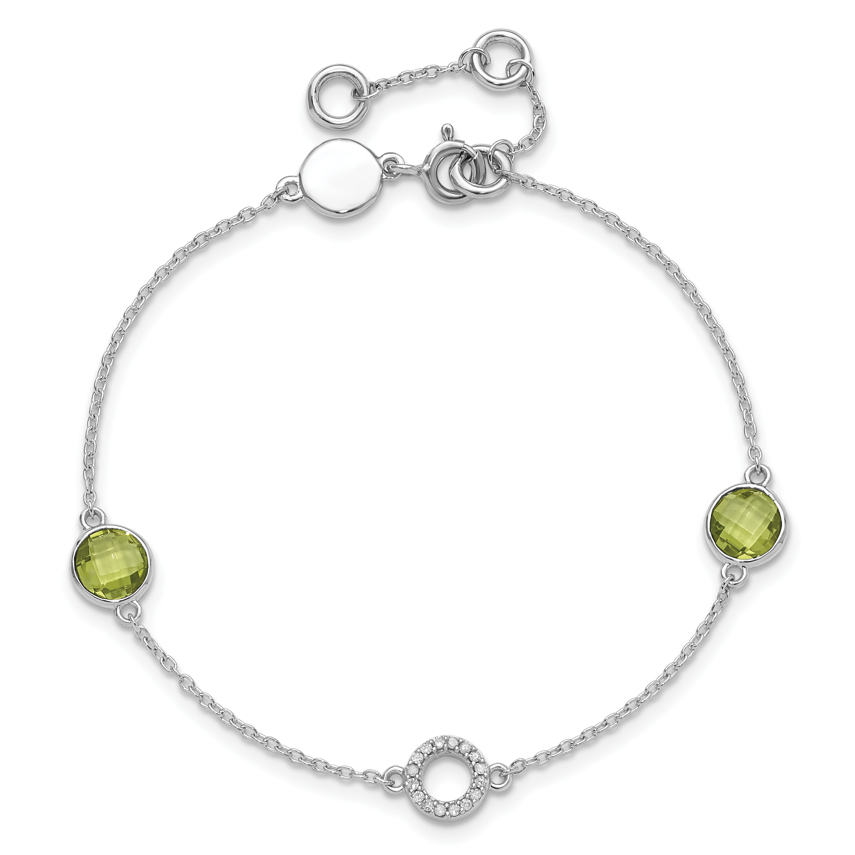 925 Sterling Silver Diamond Peridot Tennis Bracelet - Picture 10 of 14