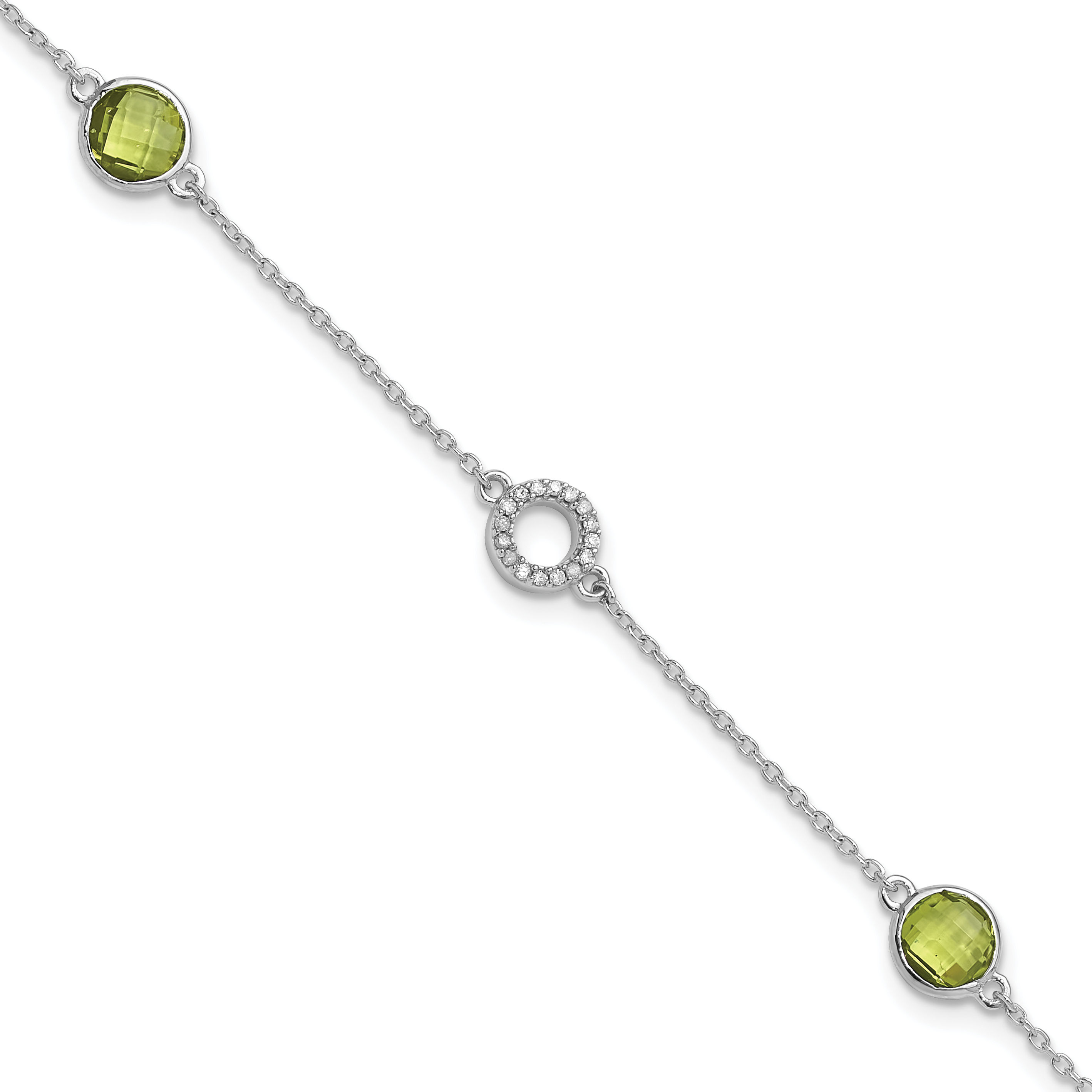 925 Sterling Silver Diamond Peridot Tennis Bracelet - Picture 12 of 14