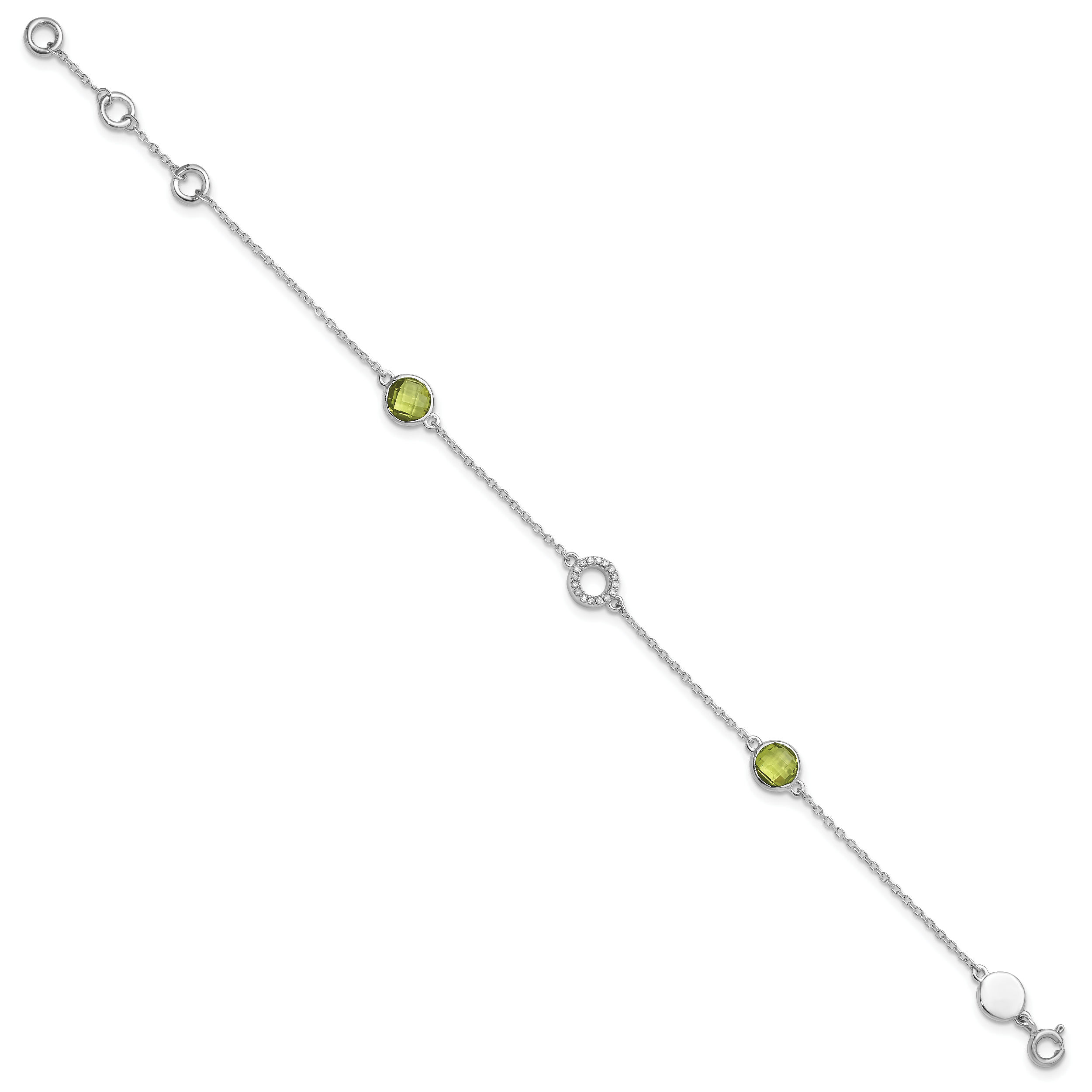 925 Sterling Silver Diamond Peridot Tennis Bracelet - Picture 9 of 14