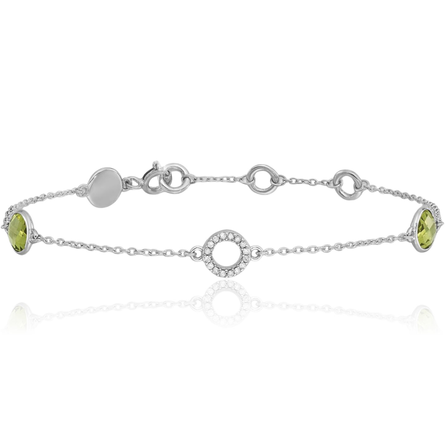 925 Sterling Silver Diamond Peridot Tennis Bracelet - Picture 8 of 14
