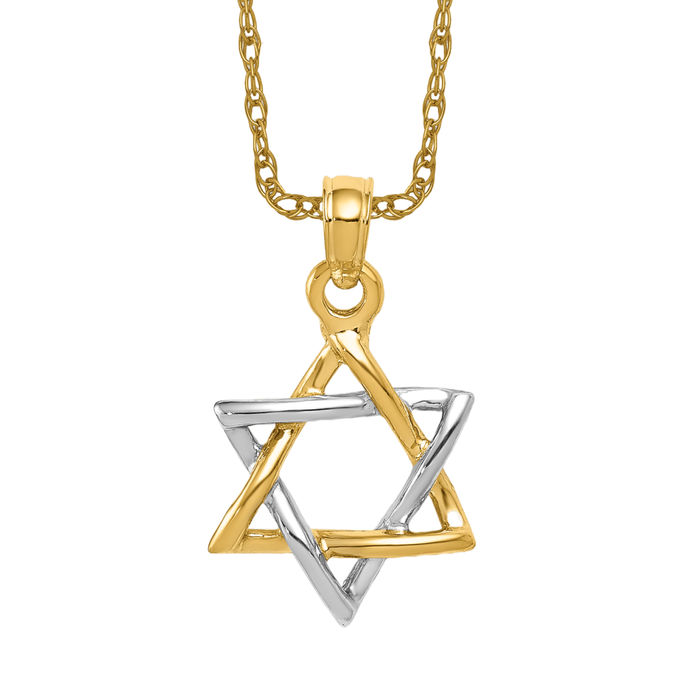 10K Solid Two Tone Gold Star of David Necklace - Picture 9 of 12