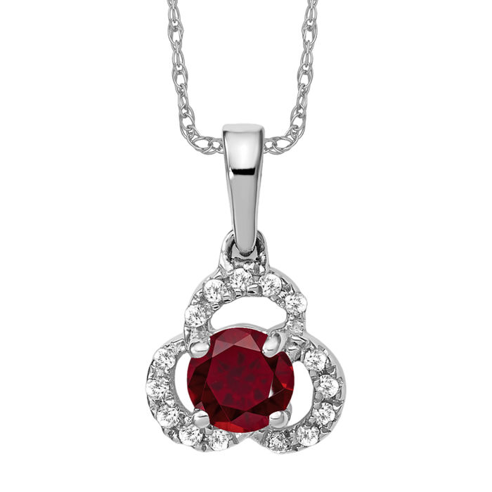 10K Solid White Gold Lab Ruby Diamond Necklace - Picture 9 of 12