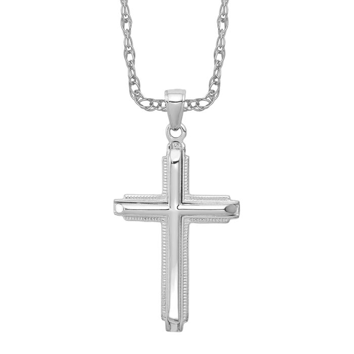 10K Solid White Gold Latin Mexican Holy Cross Necklace Religious Chain Pendant Jesus Christ Charm