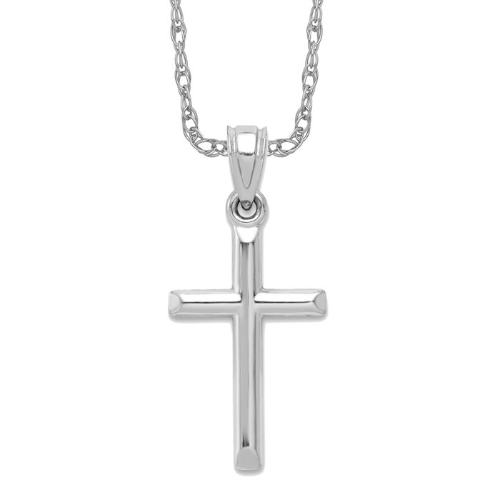 10K Solid White Gold Holy Cross Necklace Religious Chain Pendant Jesus Christ Charm