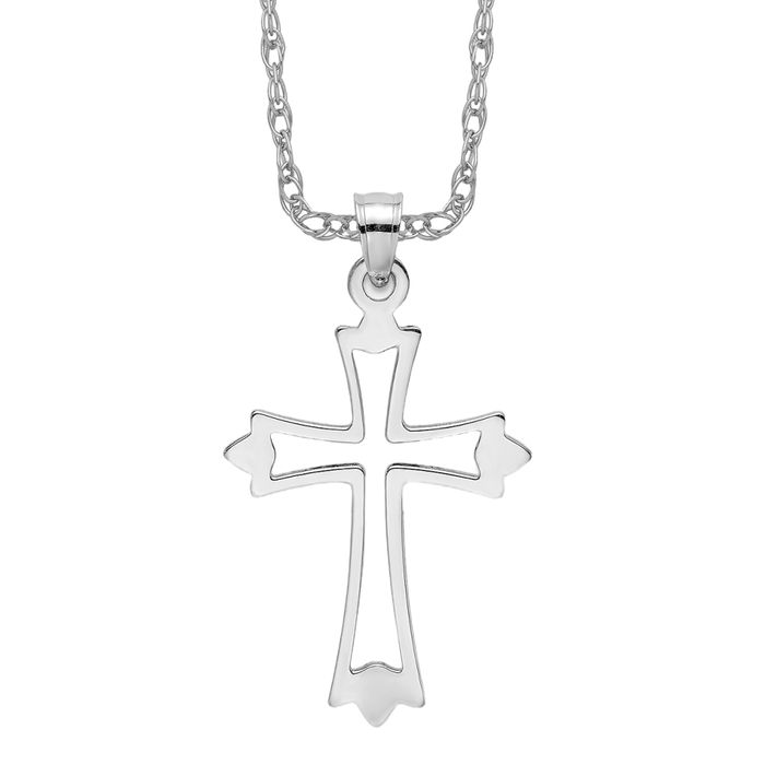 10K Solid White Gold Holy Cross Necklace Religious Chain Pendant Jesus Christ Charm