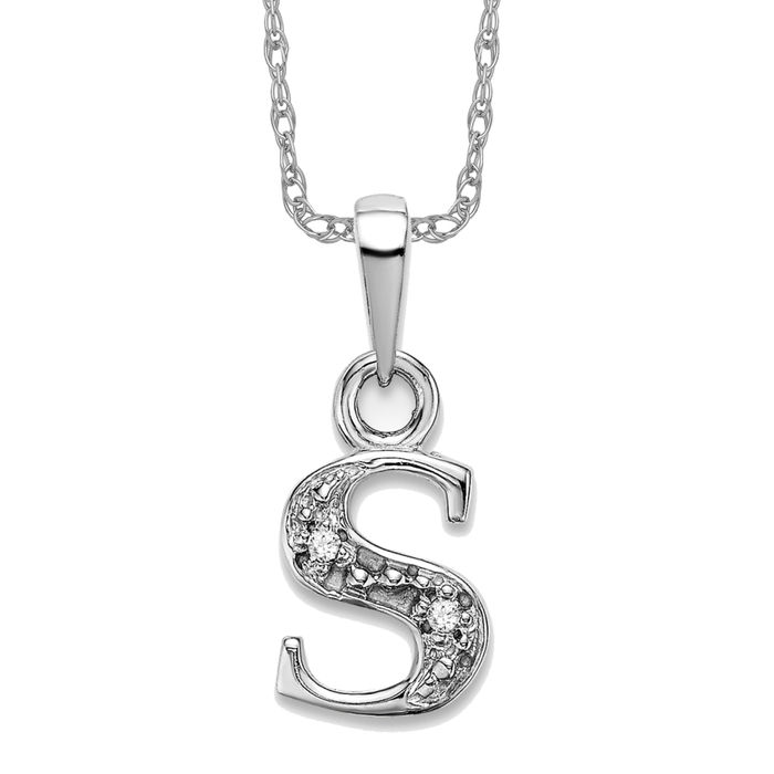 10K Solid White Gold Letter S Initial Necklace - Picture 10 of 12