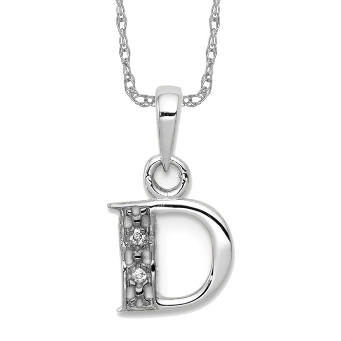 10K Solid White Gold Diamond Letter D Initial Necklace - Picture 10 of 12