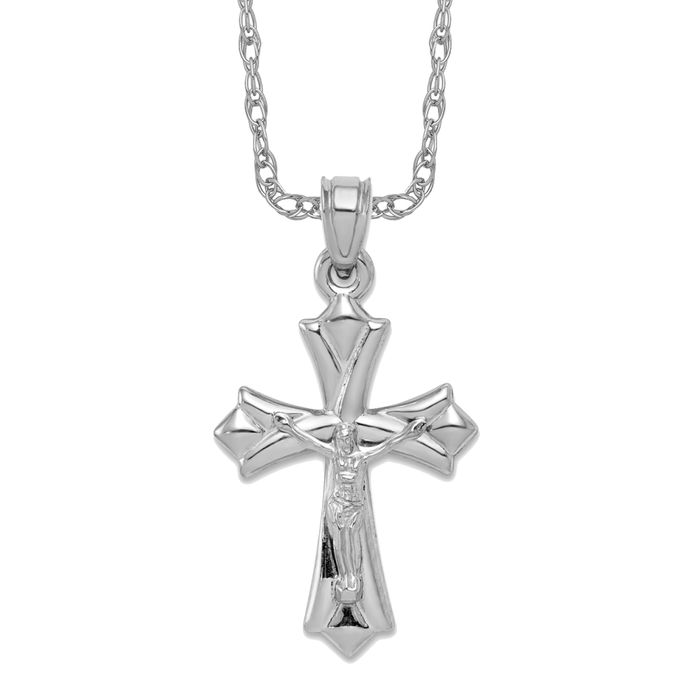 10K Solid White Gold Reversible Lord Jesus Christ Crucifix Holy Cross Necklace Religious Chain Pendant Charm