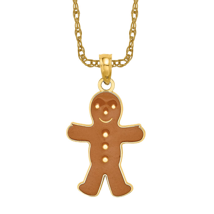 10K Solid Yellow Gold Gingerbread Man Necklace