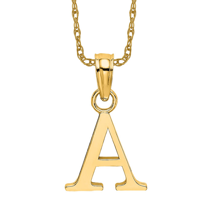 10K Solid Yellow Gold Letter A Initial Necklace - Picture 3 of 5