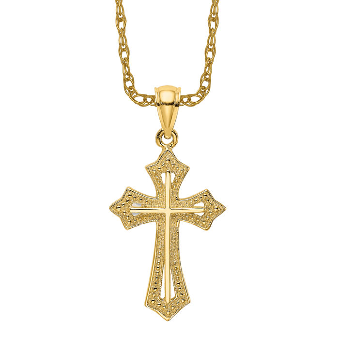 10K Solid Yellow Gold Beaded Cross Necklace