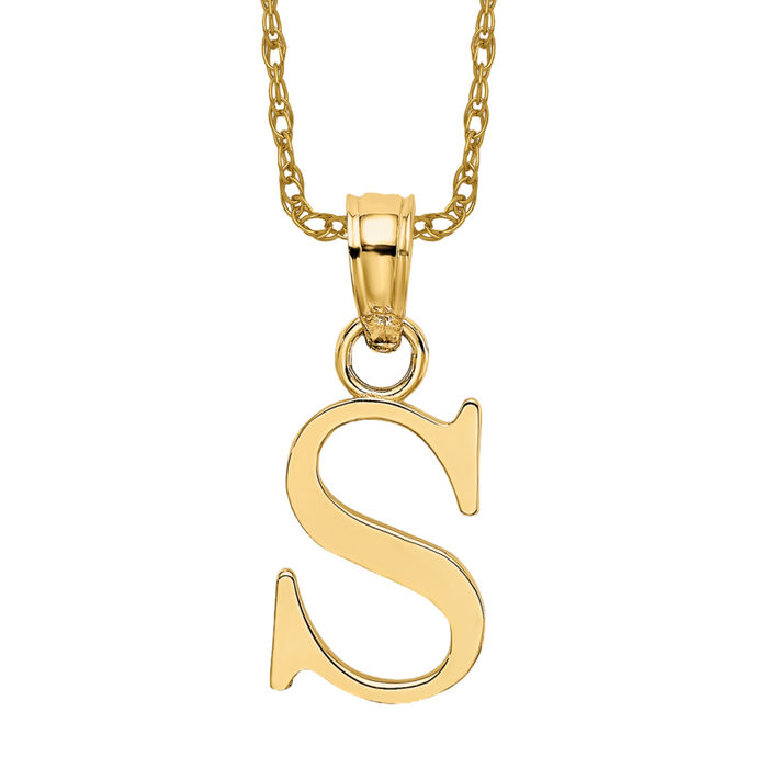 10K Solid Yellow Gold Letter S Initial Necklace - Picture 10 of 12