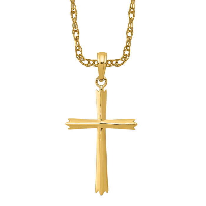 10K Solid Yellow Gold Cross Necklace