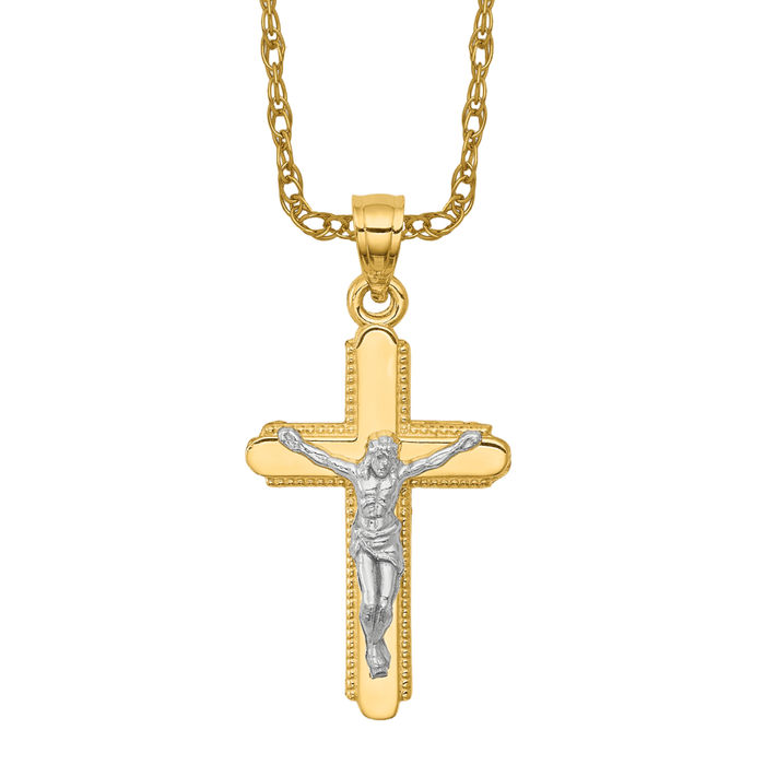 10K Solid Yellow Gold Jesus Crucifix Cross Necklace