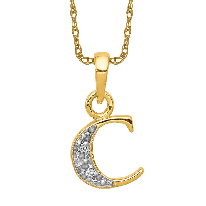 10K Solid Yellow Gold Diamond Letter C Initial Necklace - Picture 10 of 12