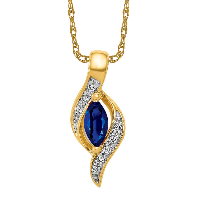 10K Solid Yellow Gold Diamond Marquise Blue Sapphire Necklace - Picture 11 of 12