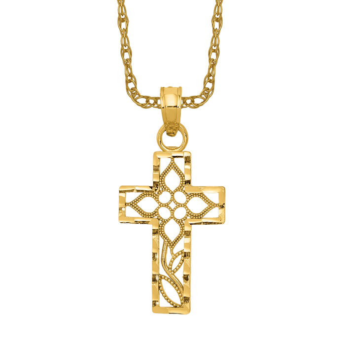 10k Solid 2024 White Gold Filigrer Cross and Chain