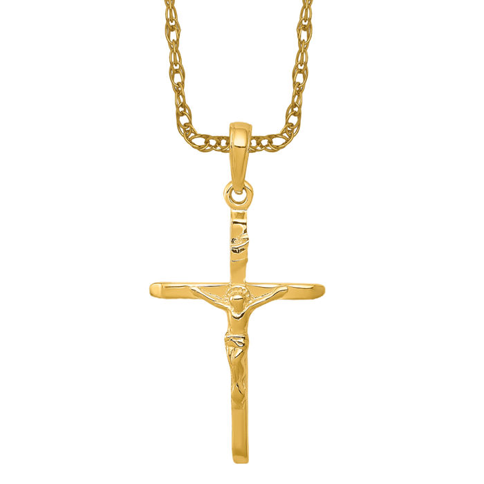 10K Solid Yellow Gold Jesus Crucifix Cross Necklace