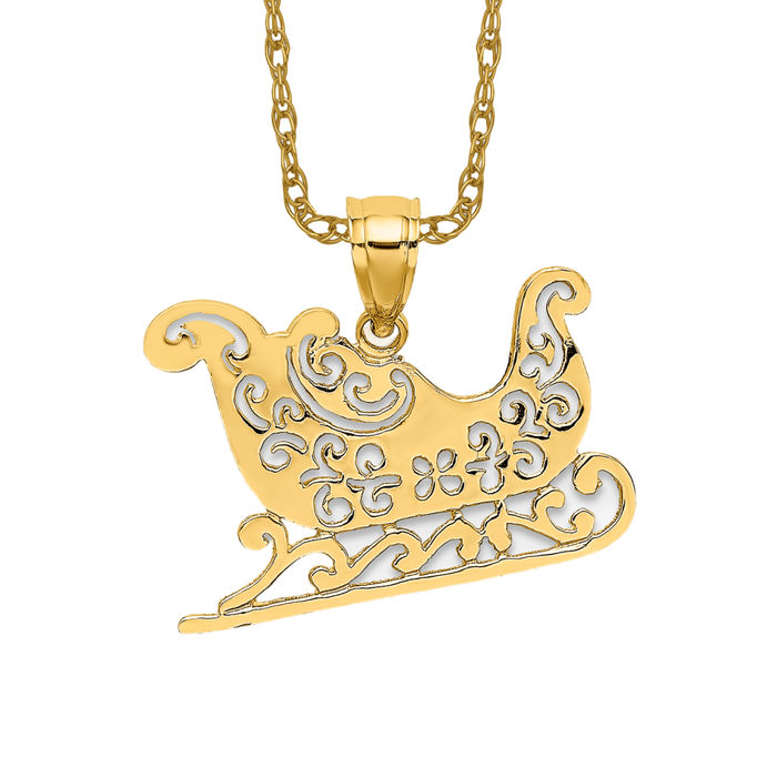 10K Solid Yellow Gold Sleigh Necklace