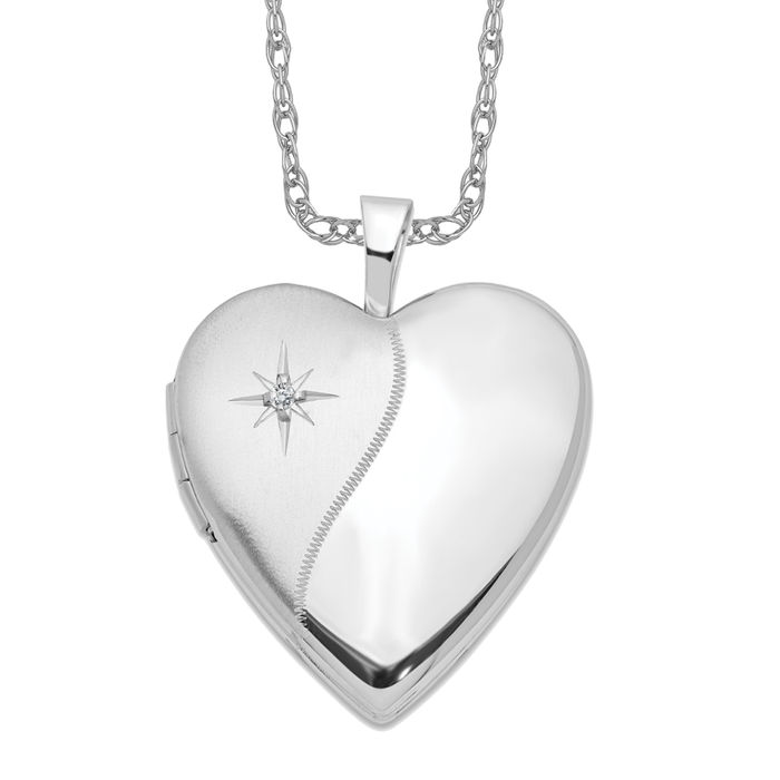 14K Solid White Gold Diamond Heart Locket Necklace Chain Pendant Charm