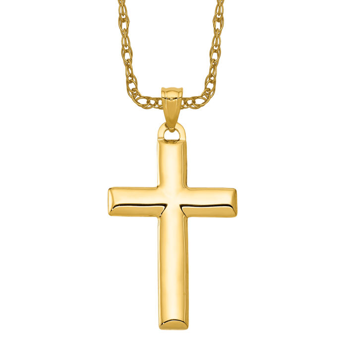 Collana croce rosa reversibile in oro giallo massiccio 14 carati - Foto 9 di 12