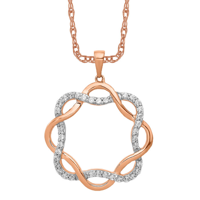 14K Solid Rose Gold Diamond Twisted Necklace - Picture 10 of 12