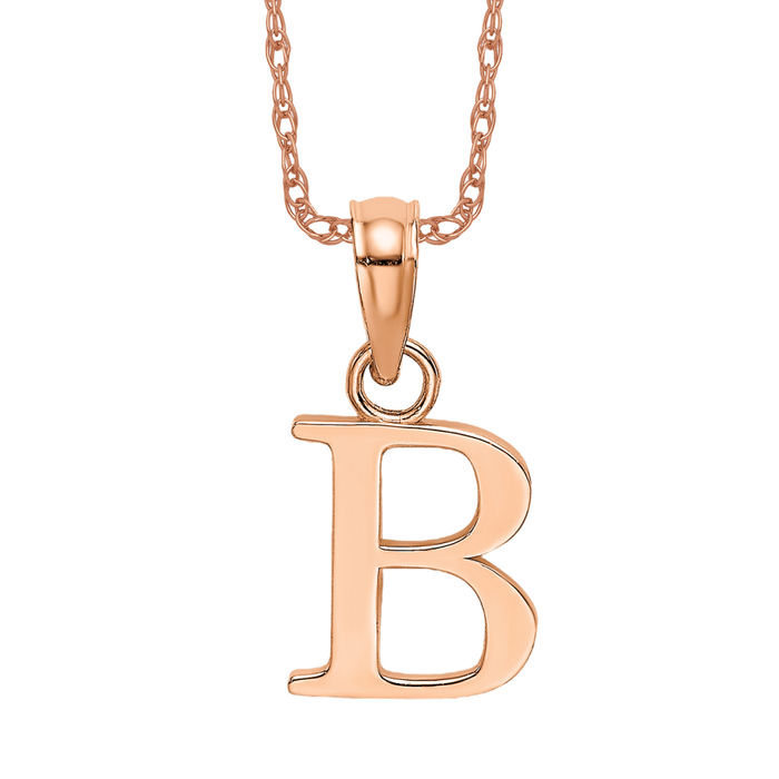 14K Solid Rose Gold Letter B Initial Necklace - Picture 9 of 12