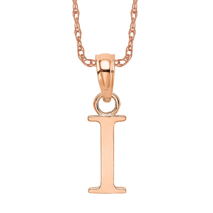 14K Solid Rose Gold Letter I Initial Necklace - Picture 9 of 12