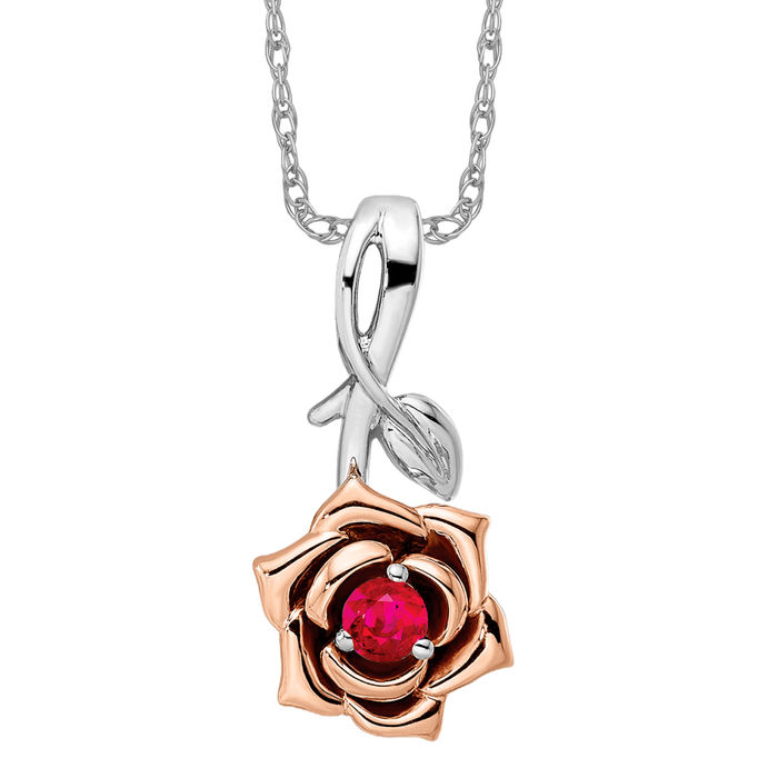 14K Solid Two Tone Gold Ruby Flower Necklace - Picture 10 of 12