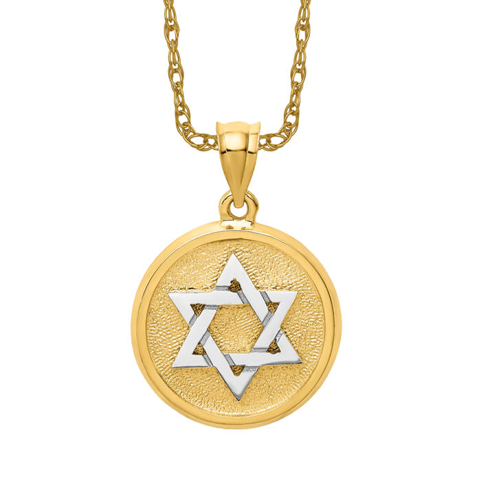 14K Solid Two Tone Gold Star of David Necklace - Picture 10 of 12