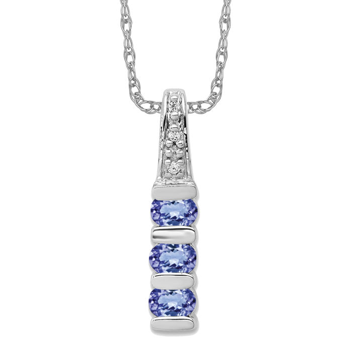 14k White Gold .60 Tanzanite and Diamond Chain Slide Pendant