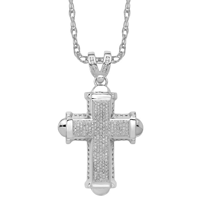 14K Solid White Gold Diamond Holy Cross Necklace Religious Chain Pendant Jesus Christ Charm