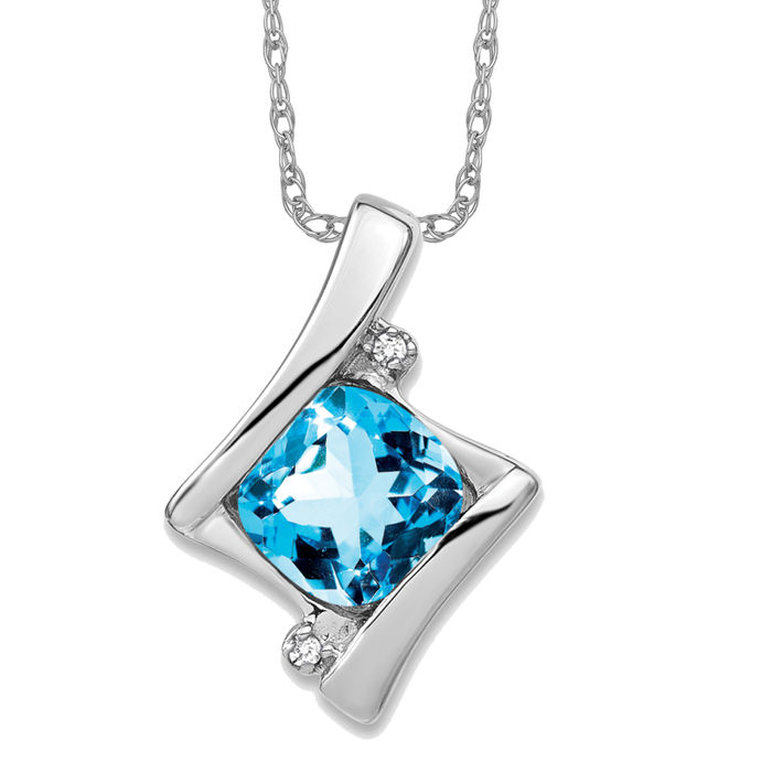 14K Solid White Gold Swiss Blue Topaz Diamond Necklace - Picture 11 of 12