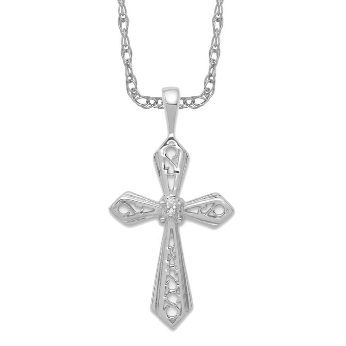14K Solid White Gold Diamond Passion Cross Necklace - Picture 9 of 12