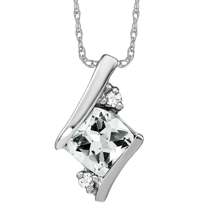 14K Solid White Gold Cushion-cut Topaz Diamond Floating Chain Slide Necklace - Picture 9 of 12