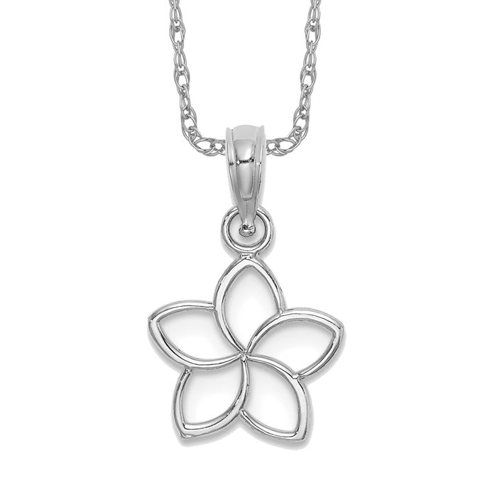 14K Solid White Gold Flower Necklace