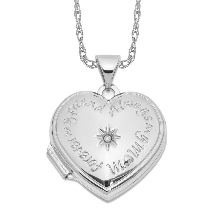 14K Solid White Gold Diamond Always My Mom Heart Photo Locket Necklace - Picture 11 of 12