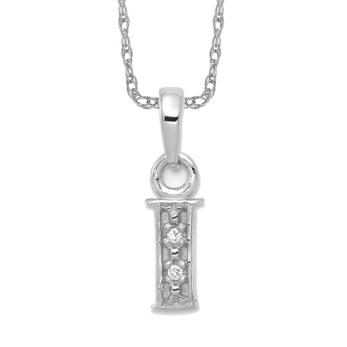 14K Solid White Gold Diamond Letter I Initial Necklace - Picture 10 of 12