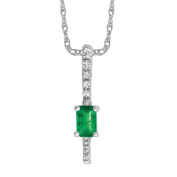 14K Solid White Gold Diamond Emerald Floating Chain Slide Necklace - Picture 11 of 12