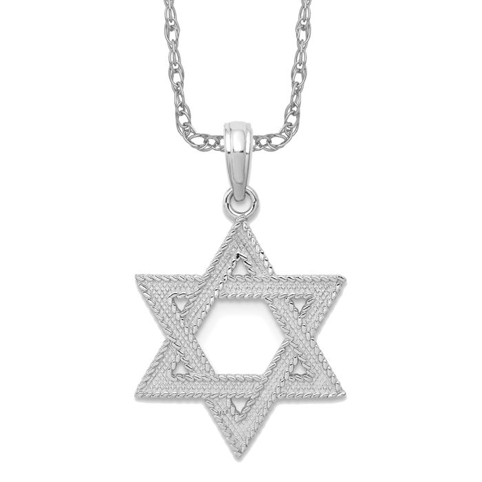 14K Solid White Gold Star of David Necklace - Picture 10 of 12