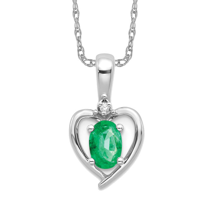 Collier coeur diamant émeraude or blanc achats massif 14 carats