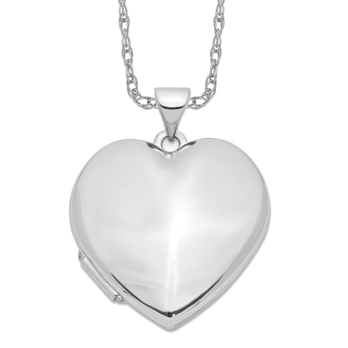 14K Solid White Gold Heart Shaped Personalized Photo Locket Necklace Picture Pendant Charm