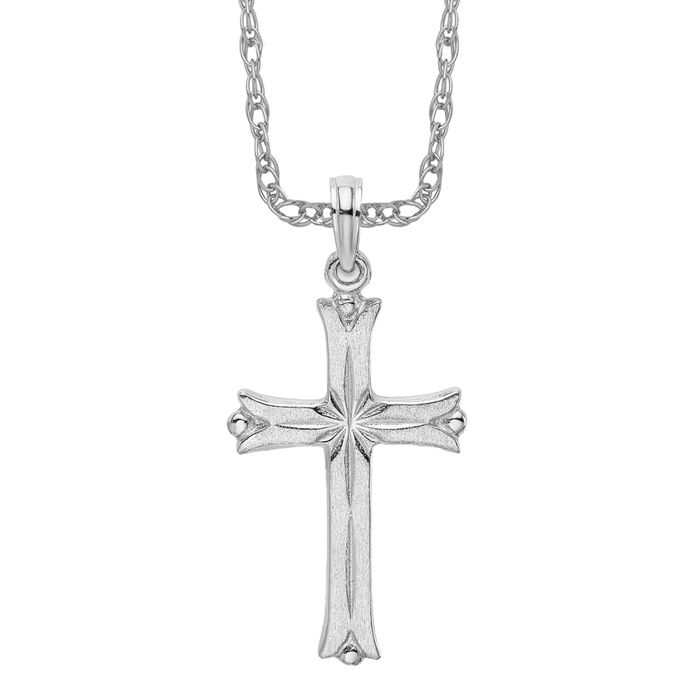 14K Solid White Gold Cross Starburst Necklace - Picture 10 of 12