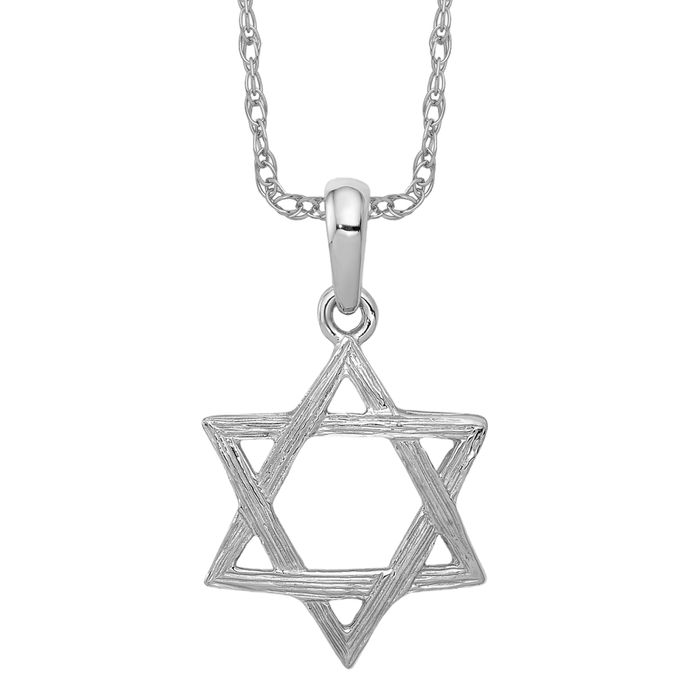14K Solid White Gold Star of David Necklace - Picture 10 of 12